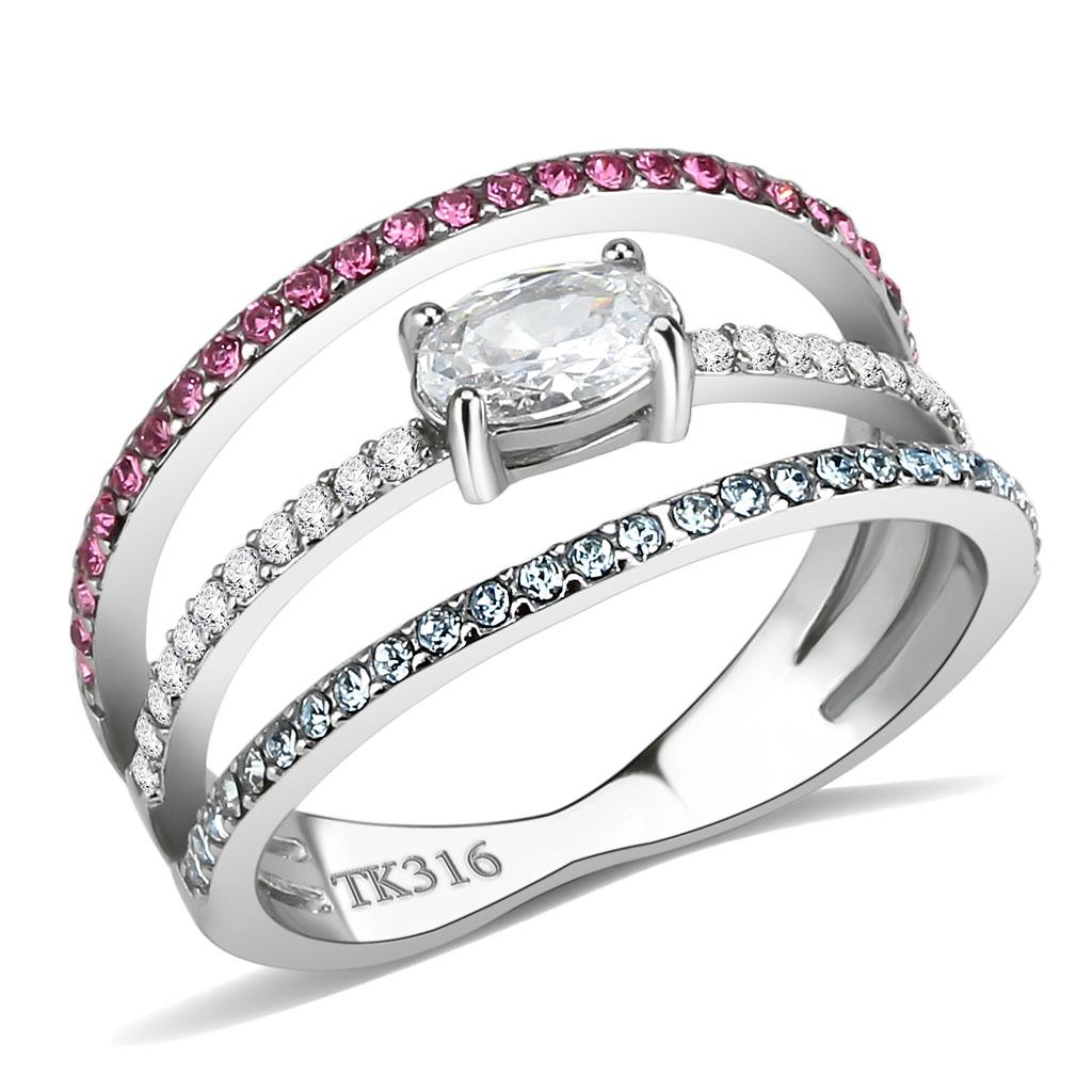 DA386 - High polished (no plating) Stainless Steel Ring with AAA Grade CZ  in Multi Color-0
