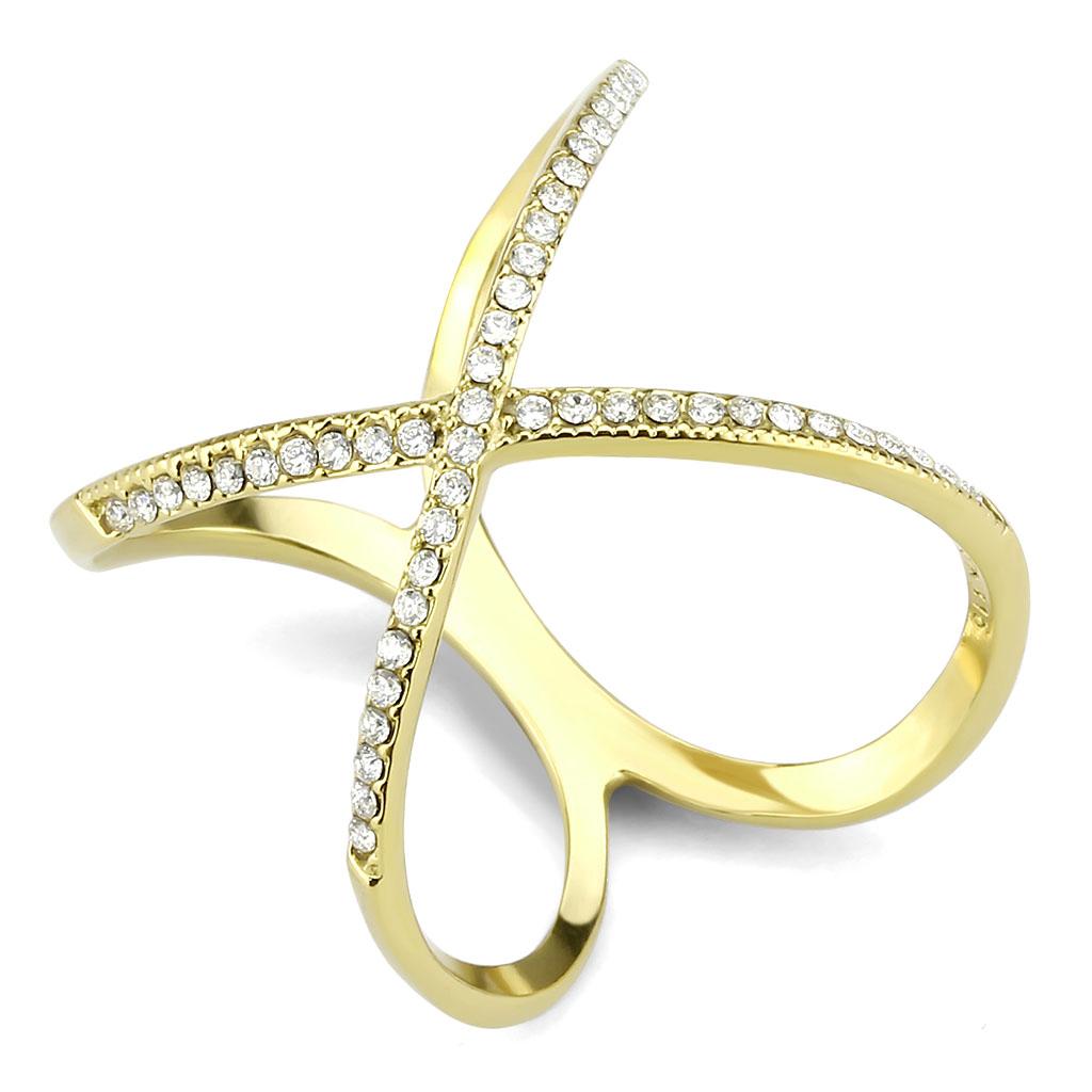 DA387 - IP Gold(Ion Plating) Stainless Steel Ring with AAA Grade CZ  in Clear-0
