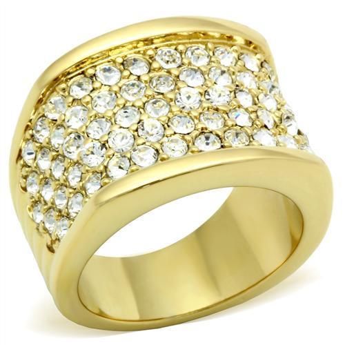 GL006 - IP Gold(Ion Plating) Brass Ring with Top Grade Crystal  in Clear-0
