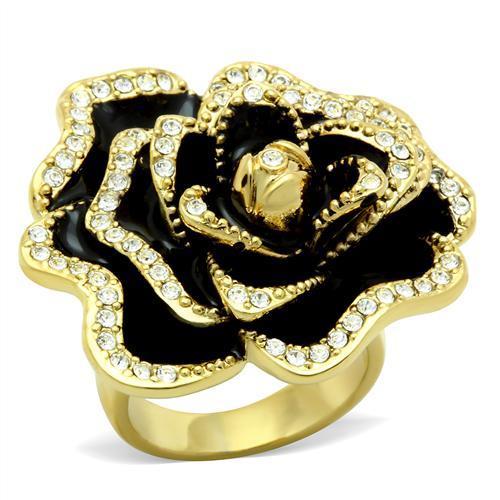 GL021 - IP Gold(Ion Plating) Brass Ring with Top Grade Crystal  in Clear-0