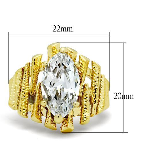 GL080 - IP Gold(Ion Plating) Brass Ring with AAA Grade CZ  in Clear-1