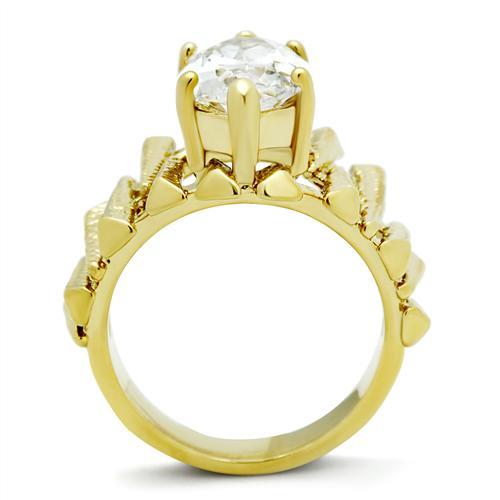 GL080 - IP Gold(Ion Plating) Brass Ring with AAA Grade CZ  in Clear-2
