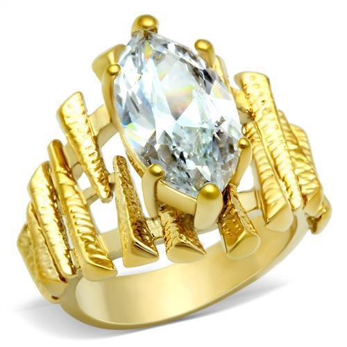 GL080 - IP Gold(Ion Plating) Brass Ring with AAA Grade CZ  in Clear-0
