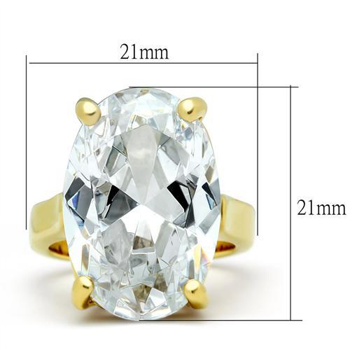 GL083 - IP Gold(Ion Plating) Brass Ring with AAA Grade CZ  in Clear-1