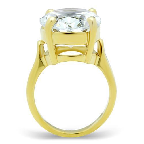 GL083 - IP Gold(Ion Plating) Brass Ring with AAA Grade CZ  in Clear-2