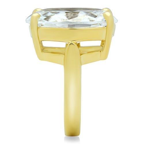 GL083 - IP Gold(Ion Plating) Brass Ring with AAA Grade CZ  in Clear-3