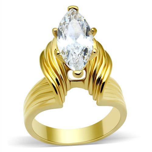 GL088 - IP Gold(Ion Plating) Brass Ring with AAA Grade CZ  in Clear-0