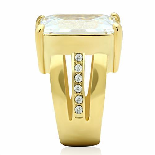 GL089 - IP Gold(Ion Plating) Brass Ring with AAA Grade CZ  in Clear-3