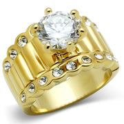 GL095 - IP Gold(Ion Plating) Brass Ring with AAA Grade CZ  in Clear-0