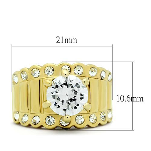 GL095 - IP Gold(Ion Plating) Brass Ring with AAA Grade CZ  in Clear-1