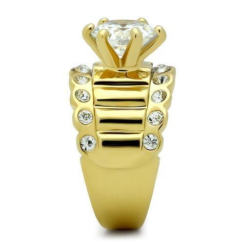 GL095 - IP Gold(Ion Plating) Brass Ring with AAA Grade CZ  in Clear-3