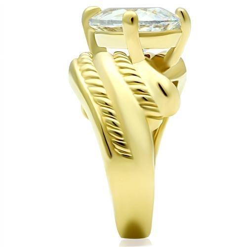 GL100 - IP Gold(Ion Plating) Brass Ring with AAA Grade CZ  in Clear-3