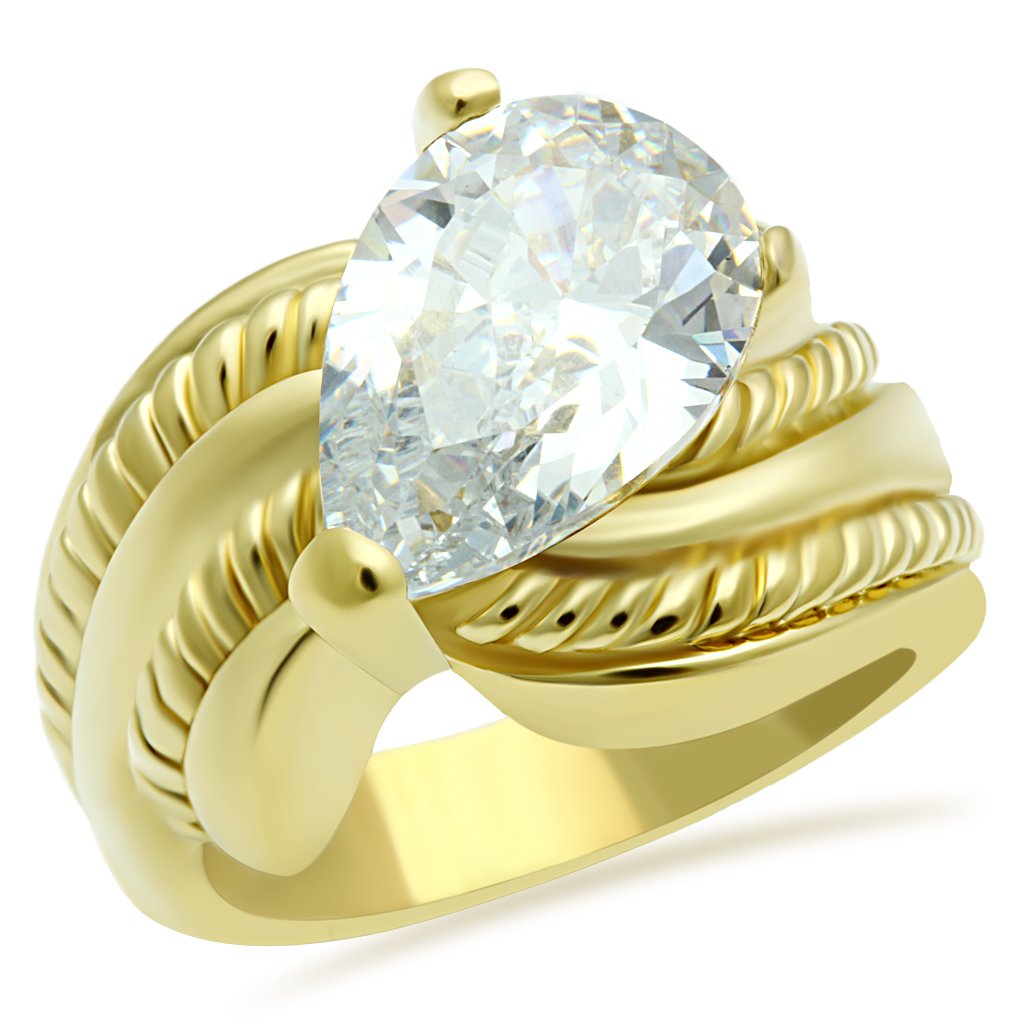 GL100 - IP Gold(Ion Plating) Brass Ring with AAA Grade CZ  in Clear-0