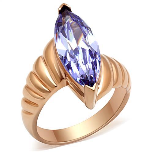 GL139 - IP Rose Gold(Ion Plating) Brass Ring with AAA Grade CZ  in Light Amethyst-0