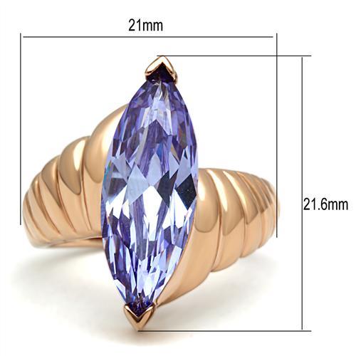 GL139 - IP Rose Gold(Ion Plating) Brass Ring with AAA Grade CZ  in Light Amethyst-1