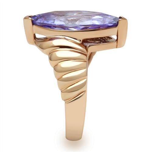 GL139 - IP Rose Gold(Ion Plating) Brass Ring with AAA Grade CZ  in Light Amethyst-3