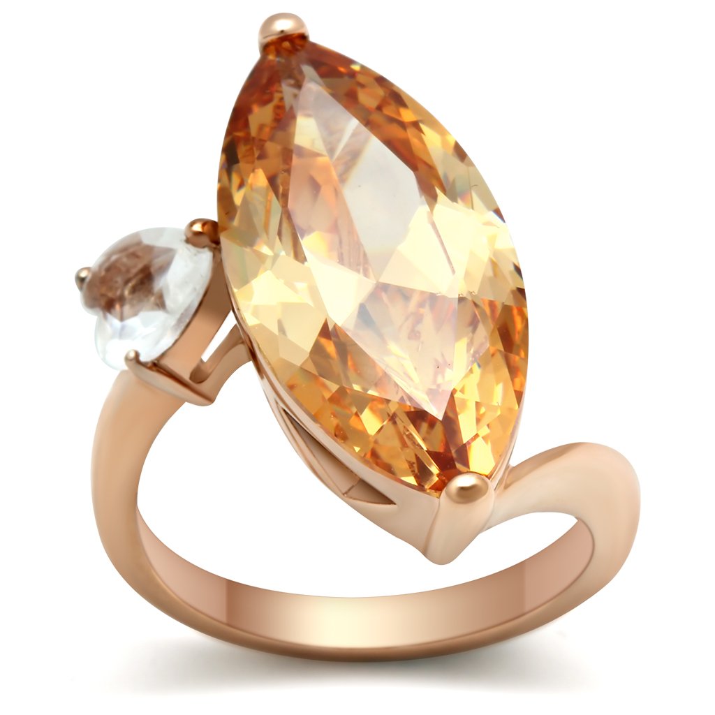 GL145 - IP Rose Gold(Ion Plating) Brass Ring with AAA Grade CZ  in Champagne-0