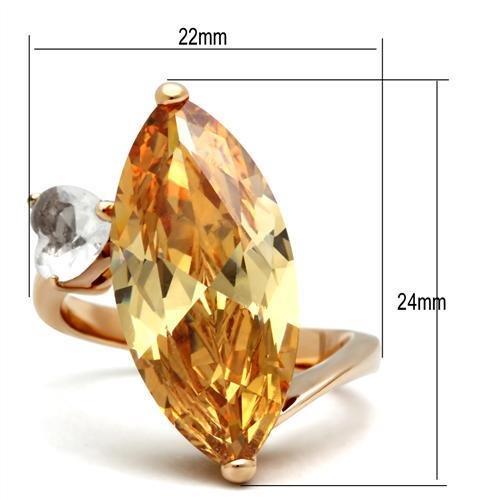 GL145 - IP Rose Gold(Ion Plating) Brass Ring with AAA Grade CZ  in Champagne-1