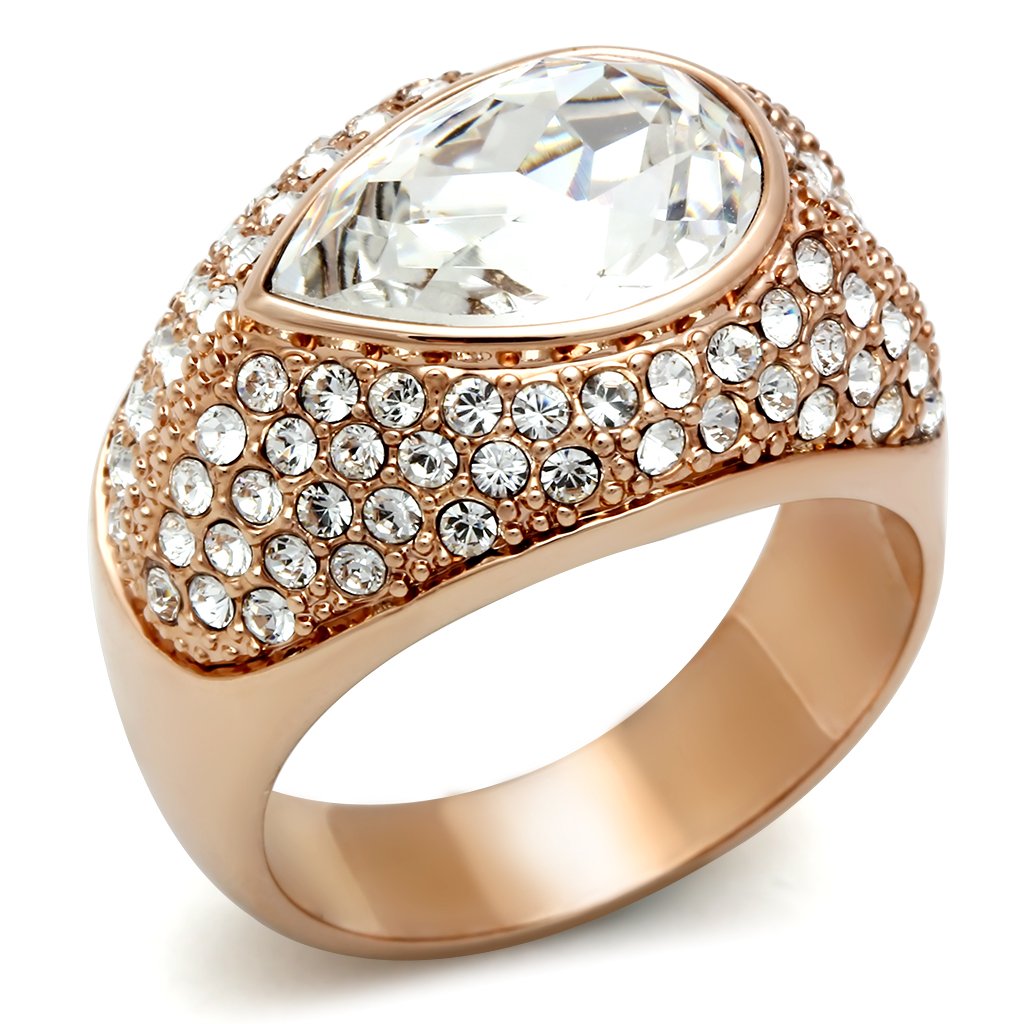 GL146 - IP Rose Gold(Ion Plating) Brass Ring with Top Grade Crystal  in Clear-0