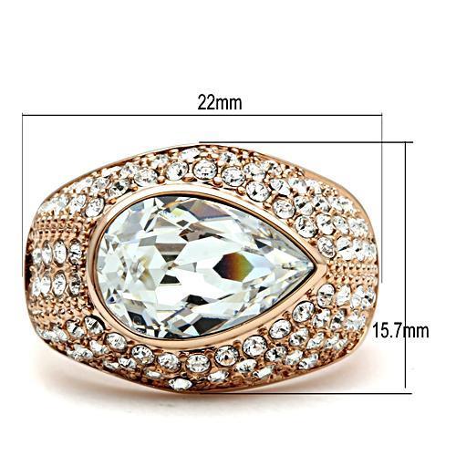 GL146 - IP Rose Gold(Ion Plating) Brass Ring with Top Grade Crystal  in Clear-1