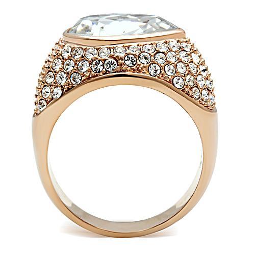 GL146 - IP Rose Gold(Ion Plating) Brass Ring with Top Grade Crystal  in Clear-2