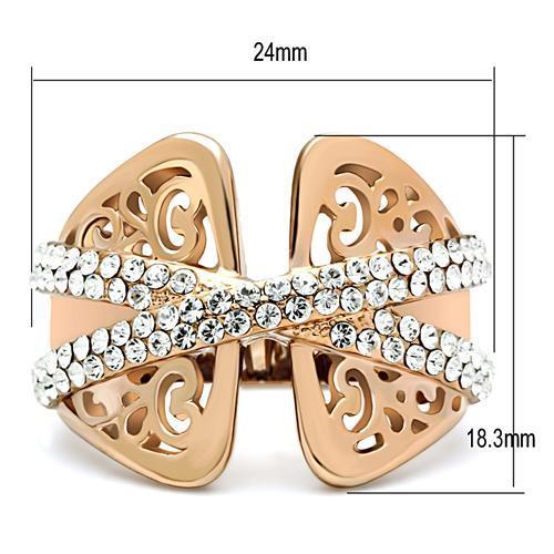GL156 - IP Rose Gold(Ion Plating) Brass Ring with Top Grade Crystal  in Clear-1