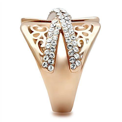 GL156 - IP Rose Gold(Ion Plating) Brass Ring with Top Grade Crystal  in Clear-3