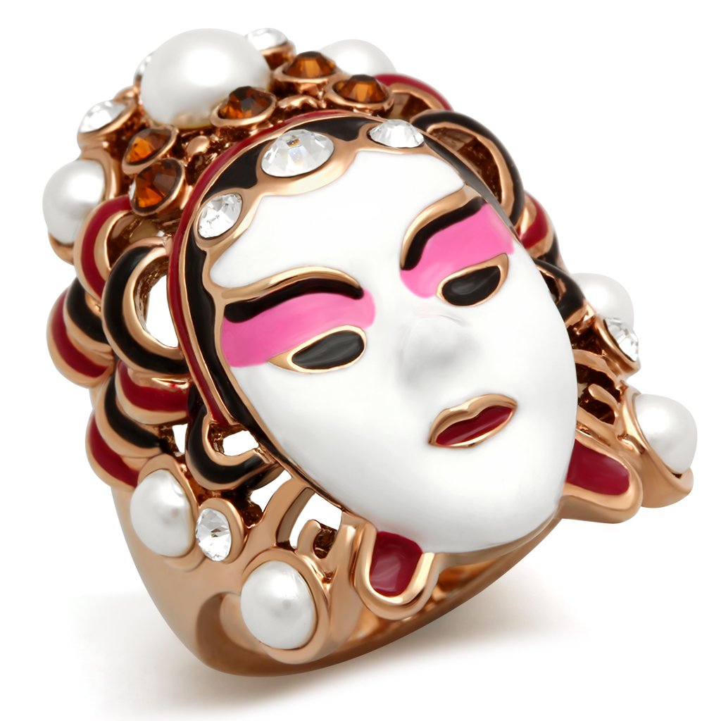 GL163 - IP Rose Gold(Ion Plating) Brass Ring with Top Grade Crystal  in Clear-0