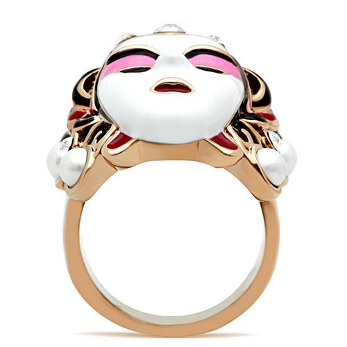 GL163 - IP Rose Gold(Ion Plating) Brass Ring with Top Grade Crystal  in Clear-2