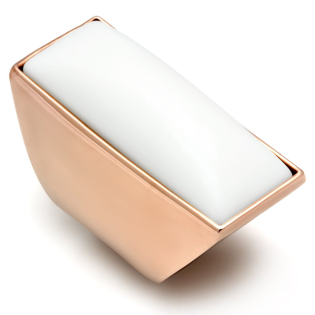 GL164 - IP Rose Gold(Ion Plating) Brass Ring with Synthetic Synthetic Stone in White-0