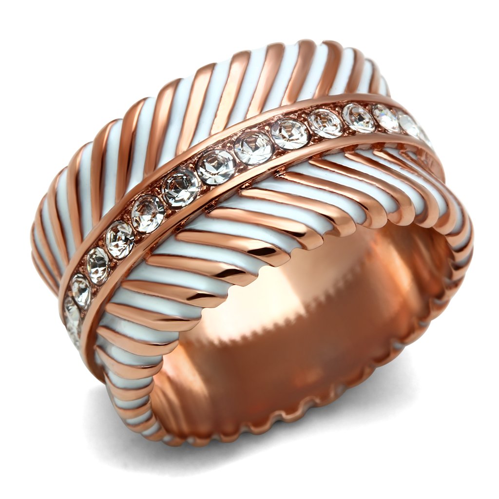 GL202 - IP Rose Gold(Ion Plating) Brass Ring with Top Grade Crystal  in Clear-0