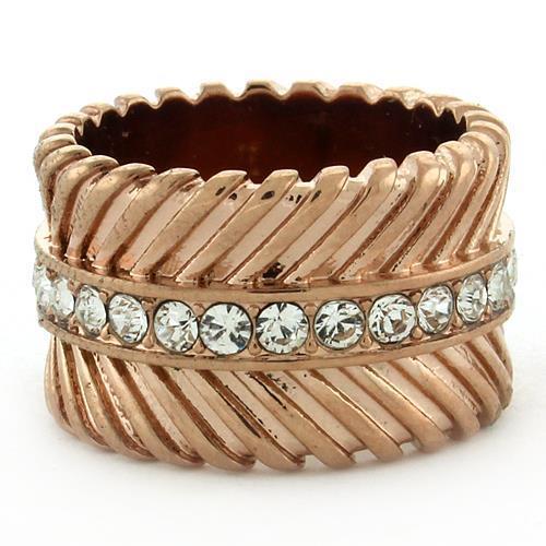 GL202 - IP Rose Gold(Ion Plating) Brass Ring with Top Grade Crystal  in Clear-1