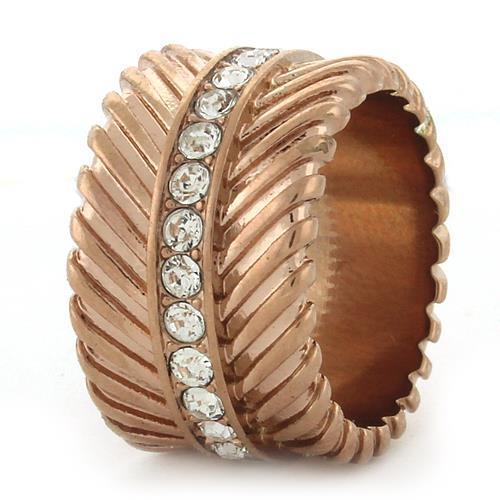 GL202 - IP Rose Gold(Ion Plating) Brass Ring with Top Grade Crystal  in Clear-3