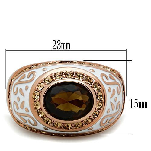 GL203 - IP Rose Gold(Ion Plating) Brass Ring with Synthetic Synthetic Glass in Brown-1