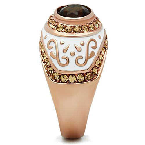 GL203 - IP Rose Gold(Ion Plating) Brass Ring with Synthetic Synthetic Glass in Brown-3