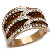 GL217 - IP Rose Gold(Ion Plating) Brass Ring with Top Grade Crystal  in Smoked Quartz-0