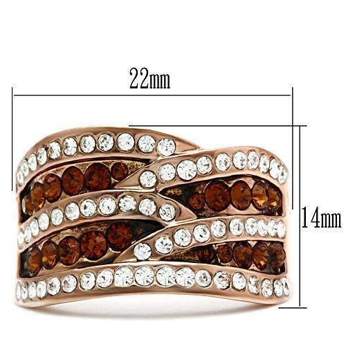 GL217 - IP Rose Gold(Ion Plating) Brass Ring with Top Grade Crystal  in Smoked Quartz-1