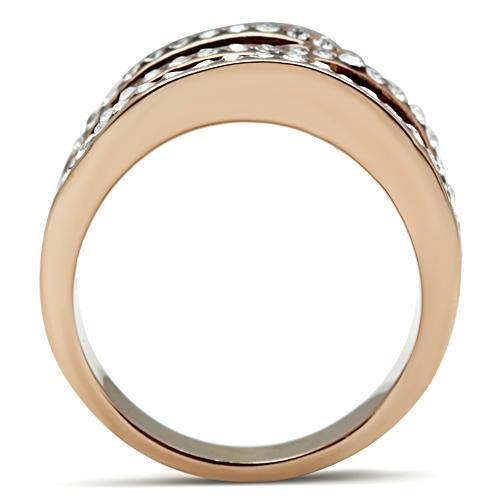 GL217 - IP Rose Gold(Ion Plating) Brass Ring with Top Grade Crystal  in Smoked Quartz-2