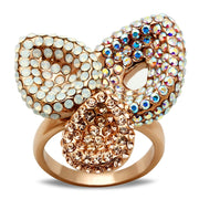 GL219 - IP Rose Gold(Ion Plating) Brass Ring with Top Grade Crystal  in Multi Color-0