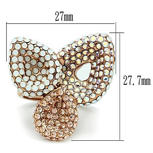 GL219 - IP Rose Gold(Ion Plating) Brass Ring with Top Grade Crystal  in Multi Color-1