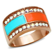 GL221 - IP Rose Gold(Ion Plating) Brass Ring with Top Grade Crystal  in Clear-0
