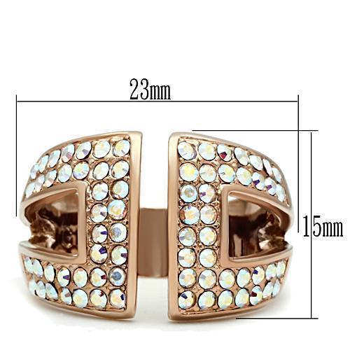 GL222 - IP Rose Gold(Ion Plating) Brass Ring with Top Grade Crystal  in Aurora Borealis (Rainbow Effect)-1