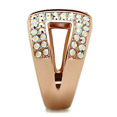 GL222 - IP Rose Gold(Ion Plating) Brass Ring with Top Grade Crystal  in Aurora Borealis (Rainbow Effect)-3