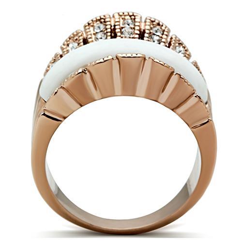 GL223 - IP Rose Gold(Ion Plating) Brass Ring with Semi-Precious Agate in White-2