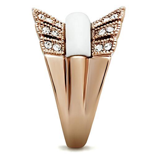 GL223 - IP Rose Gold(Ion Plating) Brass Ring with Semi-Precious Agate in White-3