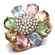 GL224 - IP Rose Gold(Ion Plating) Brass Ring with AAA Grade CZ  in Multi Color-0