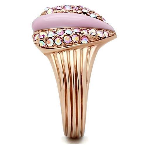 GL227 - IP Rose Gold(Ion Plating) Brass Ring with Top Grade Crystal  in Light Rose-3