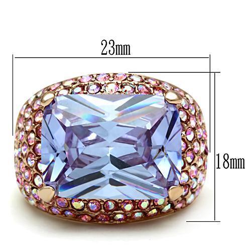 GL230 - IP Rose Gold(Ion Plating) Brass Ring with AAA Grade CZ  in Light Amethyst-1