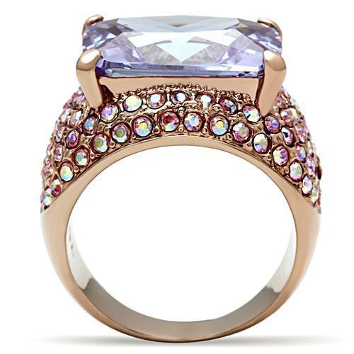GL230 - IP Rose Gold(Ion Plating) Brass Ring with AAA Grade CZ  in Light Amethyst-2