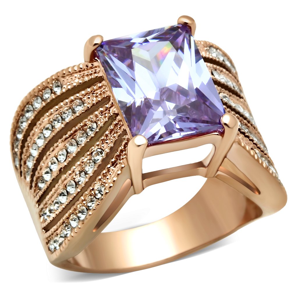 GL236 - IP Rose Gold(Ion Plating) Brass Ring with AAA Grade CZ  in Light Amethyst-0